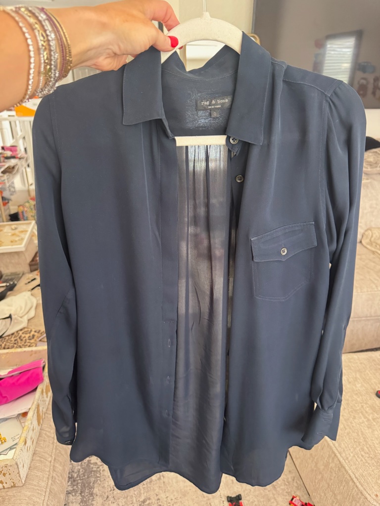 Rag & Bone Navy Blue Sheer Long Sleeve Button Down - Size 0 Like New